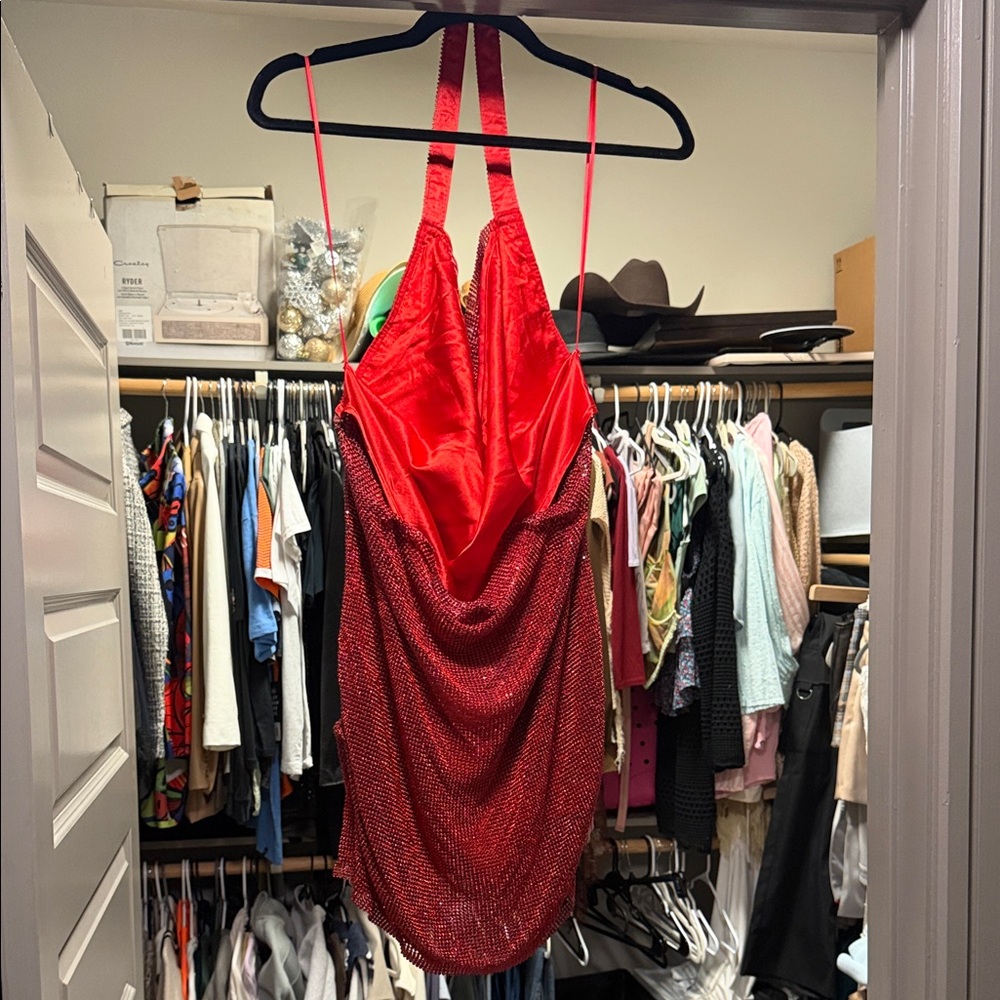 Meshki Red Rhinestone Mini Dress - Picture 2 of 2
